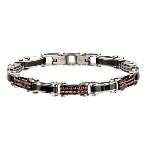 Men's Double Sided Steel Black Rose Gold Ip Bracelet