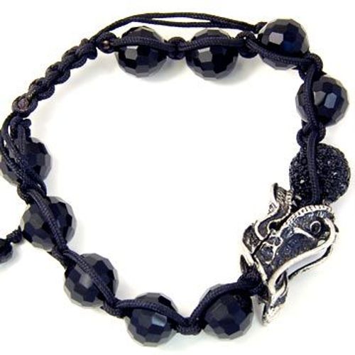 Unisex Bling Bracelet - Disco Ball Onyx Dragon Argent