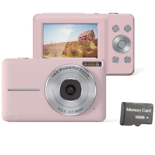 Appareil photo numérique 44MP/1080P/16X avec zoom numérique/lumière d'appoint Rose