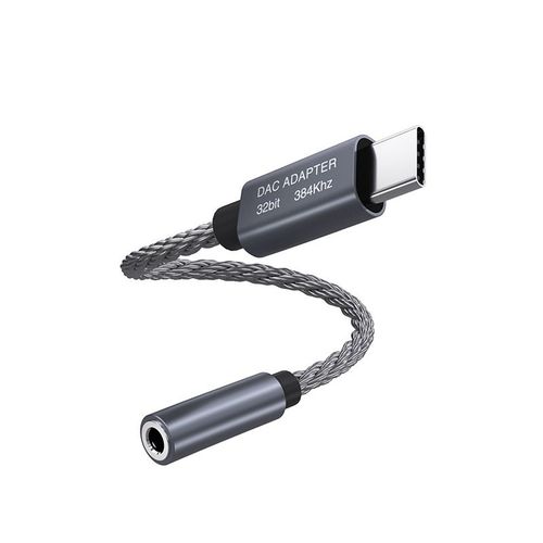 Câble adaptateur audio USB-C vers 3,5 mm 32 bits/384 kHz Adaptateur DAC Gris