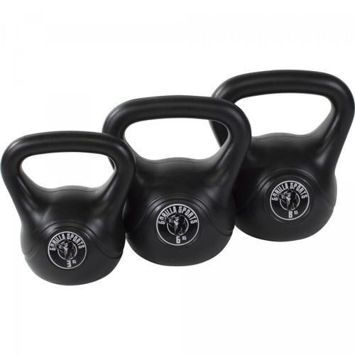 Gorilla Sports - Kettlebells Plastique Noires De 2 À 20 Kg + Lot De 11 Kettlebells Haltères Russes - Poids : Lot De 3 (3kg - 6 Kg - 8 Kg)