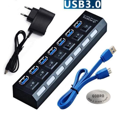 Multiprise USB 3.0 avec 7 ports avec indicateur LED et