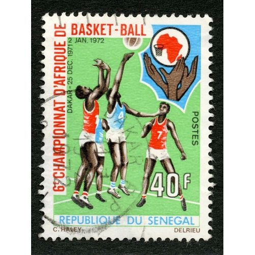 Timbre Oblitéré : République Du Sénégal,6e Championnat D'afrique De Basket-Ball,Dakar 25 Déc 1971-2 Jan 1972,Postes ,40f