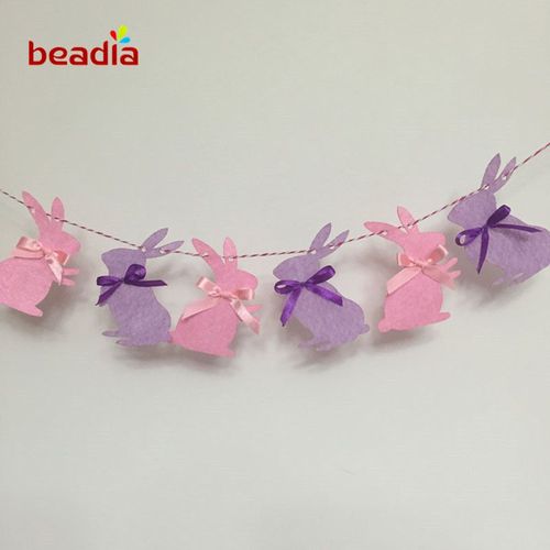 Guirlande de lapin de pâques mignon, cadeaux pour enfants, lapin rose violet, bannière en tissu pour fête de joyeux anniversaire, décoration de la maison