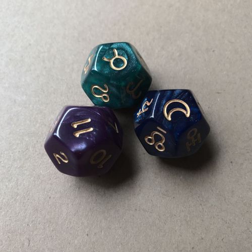 3 Pièces Séries / Ensemble 12 Tarot Dés Résine Polyèdre Astrologie Constellation Divination Cartes Pour Astrologues