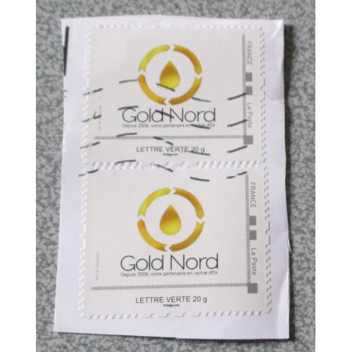 Deux Timbres Publicitaires Gold Nord Avec Une Flamme Dorée - Timbres Lettre Verte Édités Par La Poste France - Oblitérés