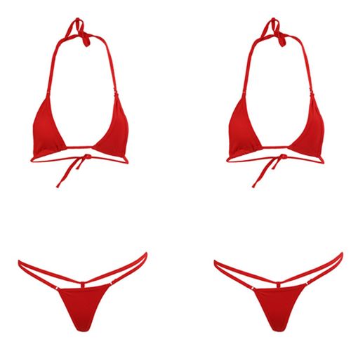 2X 2 Pieces Mini Maillot de Bain En Soie Glace Sexy et G-String Ensemble Bikini Mignon pour Les Femmes - Rouge