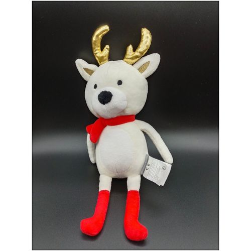 Doudou Peluche Renne Cerf Blanc Écharpe Rouge Bois Or - Vertbaudet