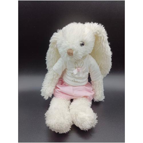 Doudou Peluche Lapin Habillé Jupe - Blanc Rose - Oscar - J-Line - Env. 30 Cm Sans Les Oreilles