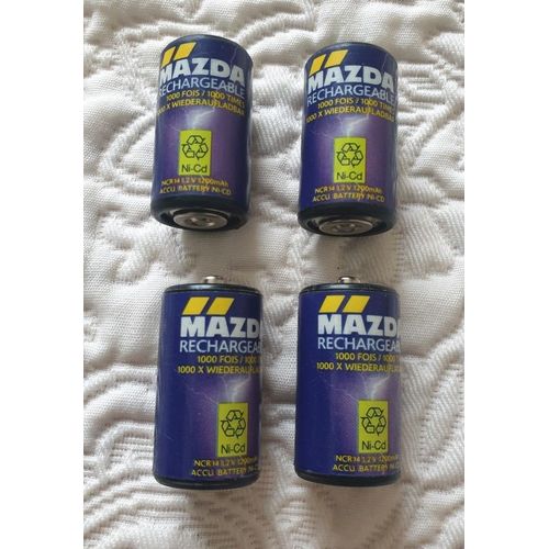 Lot de 4 piles rechargeables Ni-Cd NCR 14 1,2 V - 1200 mAh Marque MAZDA