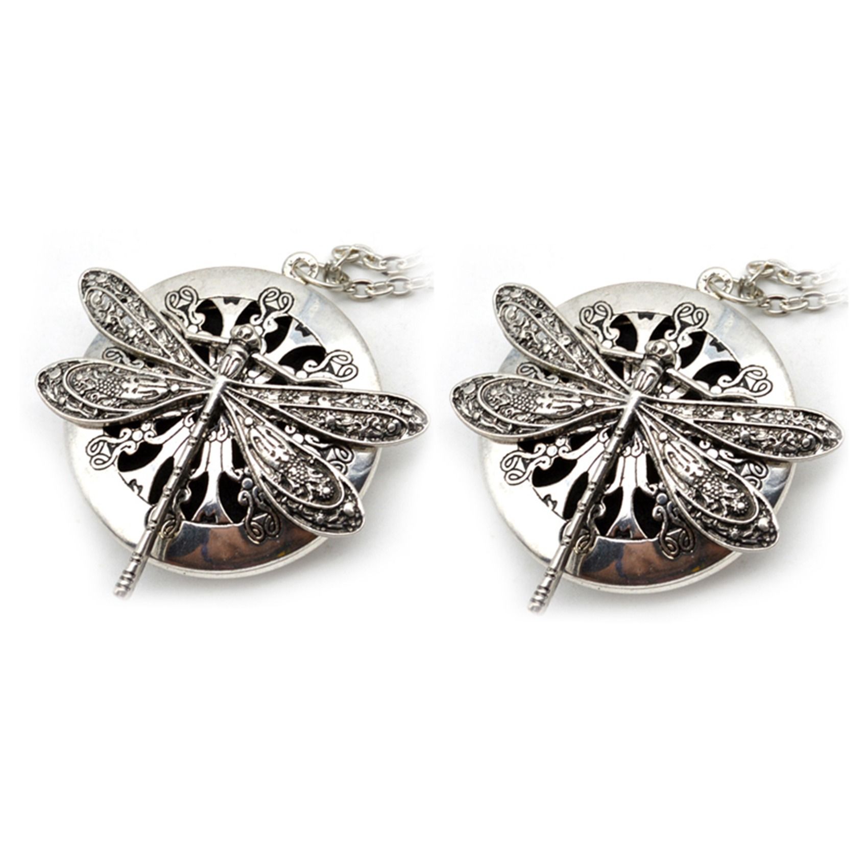 2 PC Argent Ancien Aromathrapie Libellule Collier Pendentif...