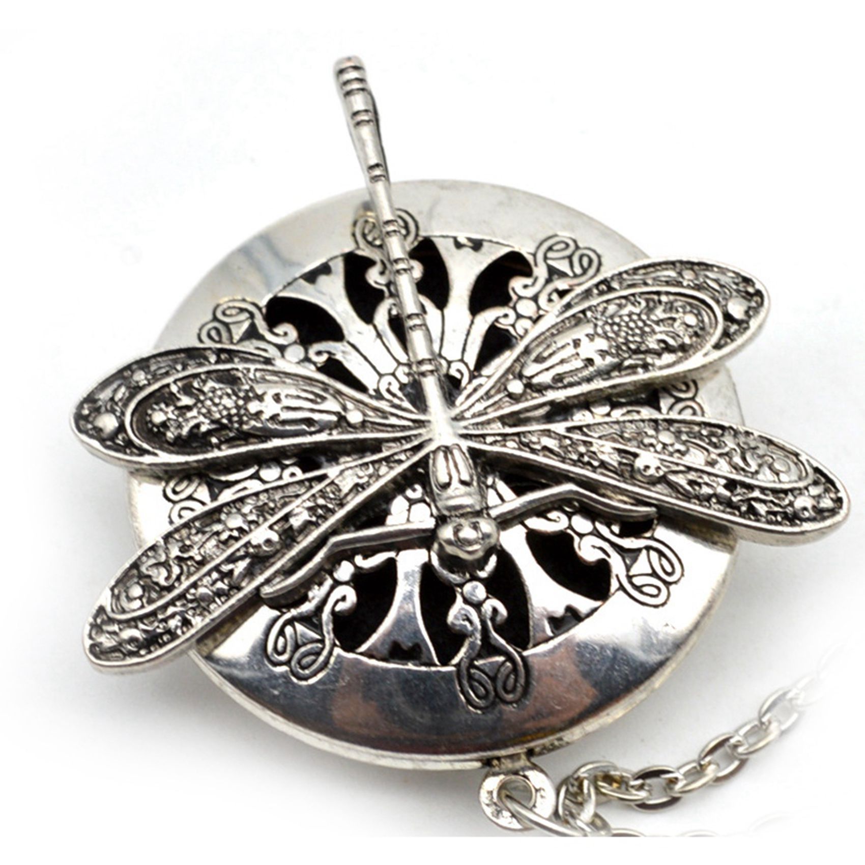 2 PC Argent Ancien Aromathrapie Libellule Collier Pendentif... - 2