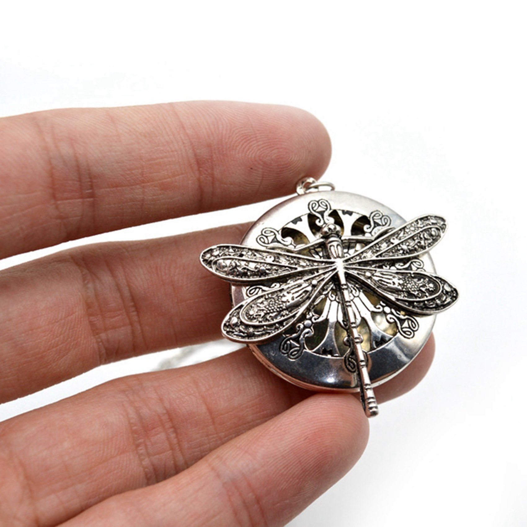 2 PC Argent Ancien Aromathrapie Libellule Collier Pendentif... - 3