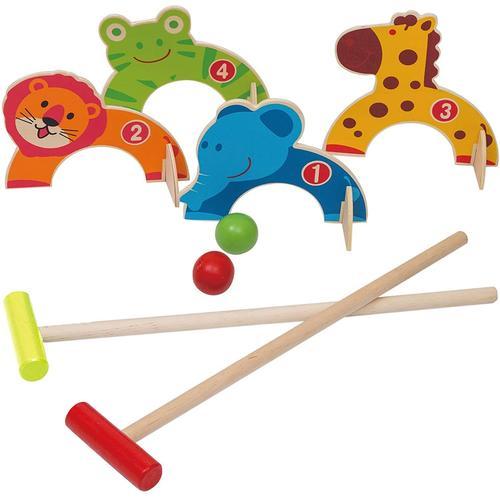 Jeu De Croquet Animaux En Bois Jouets De Golf Avec 2 Balles De Jeu Éducatif Cadeau Pour Enfants Filles Garç