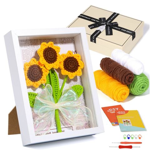 Kit De Crochet Diy Tournesol Avec Aiguilles À Tricoter Poupée En Peluche Facile (Livré Cadre Photo)