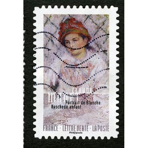 Timbre Oblitéré Claude Monet,Portrait De Blanche Hoschedé Enfant,France,Lettre Verte,La Poste,