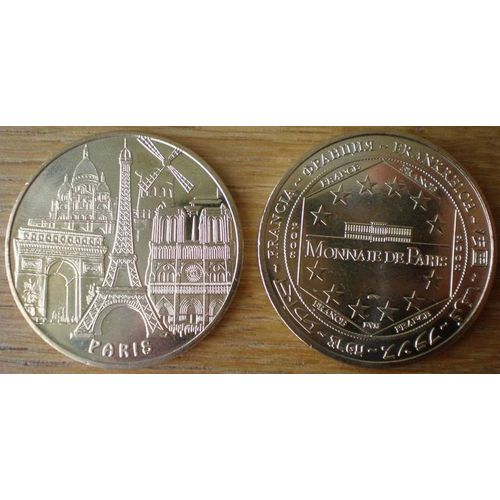 Jeton Touristique Médaille Souvenir De La Monnaie De Paris = France Paris ( Monuments Tour Eiffel, Cathédrale Notre Dame, Arc De Triomphe, Basilique Sacré Coeur, Moulin Rouge Édition Limitée De 2008