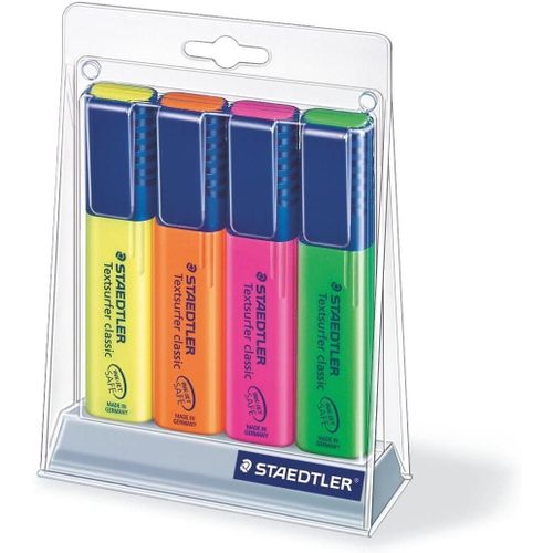 Staedtler Set De 4 Surligneurs Textsurfer Classic Résistant Aux Uv Pointe Biseautée 1 À 5 Mm