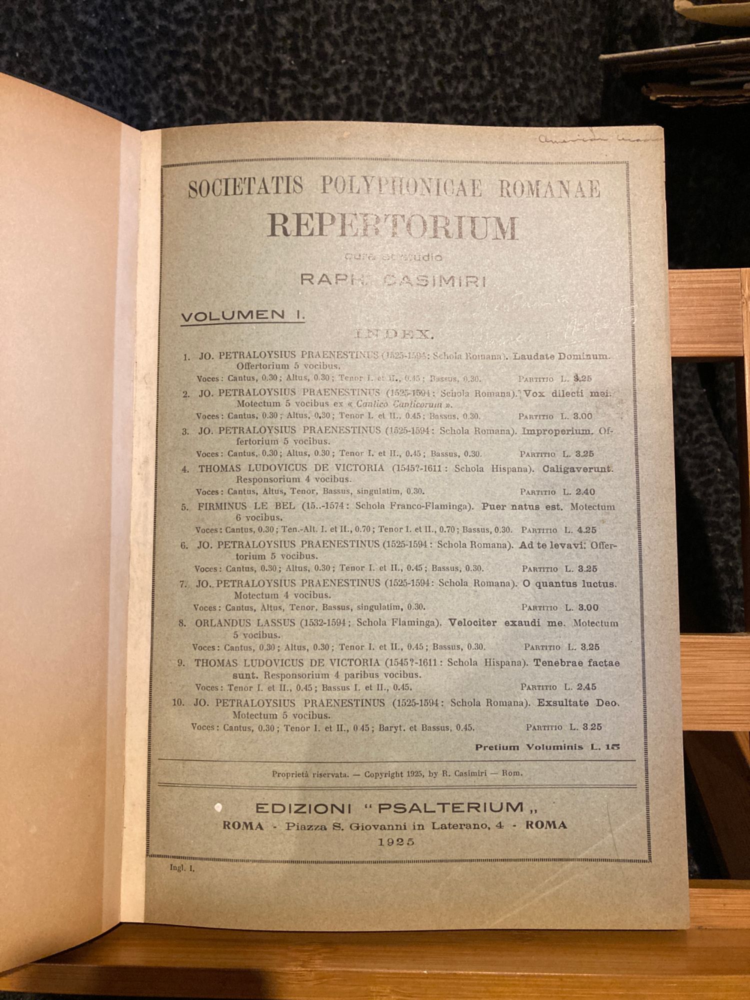 Societatis Polyphonicae Romanae Repertorium Vol 1 Partition Choeur Casimiri
