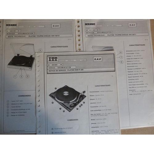 Documentation Technique Platines Tourne-Disque Itt(Bsr) Et Oceanic Hi-Fi