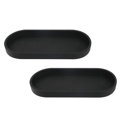 Lot de 2 Plateaux Salle Bain, Plateau Décoratif, Rangement en Silicone Noir, pour Lavabo, Baignoire (Ovale)