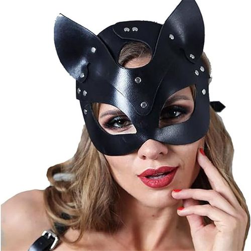 Masque De Chat Pour Femme, Demi-, En Cuir, D'oreilles Chat, Accessoire Costume Cosplay, Noir