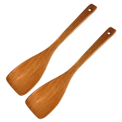2x Spatule En Bois À Friture Plate Long Manche. Fait La Main Pour Les Ustensiles De Cuisine Frire