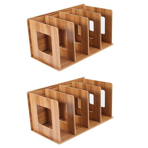 2X Boîte de Support Rangement En Bois Amovible 4 Sections Conseil Bureau Organisateur Bricolage ÉTagère Livres CD DVD Marron