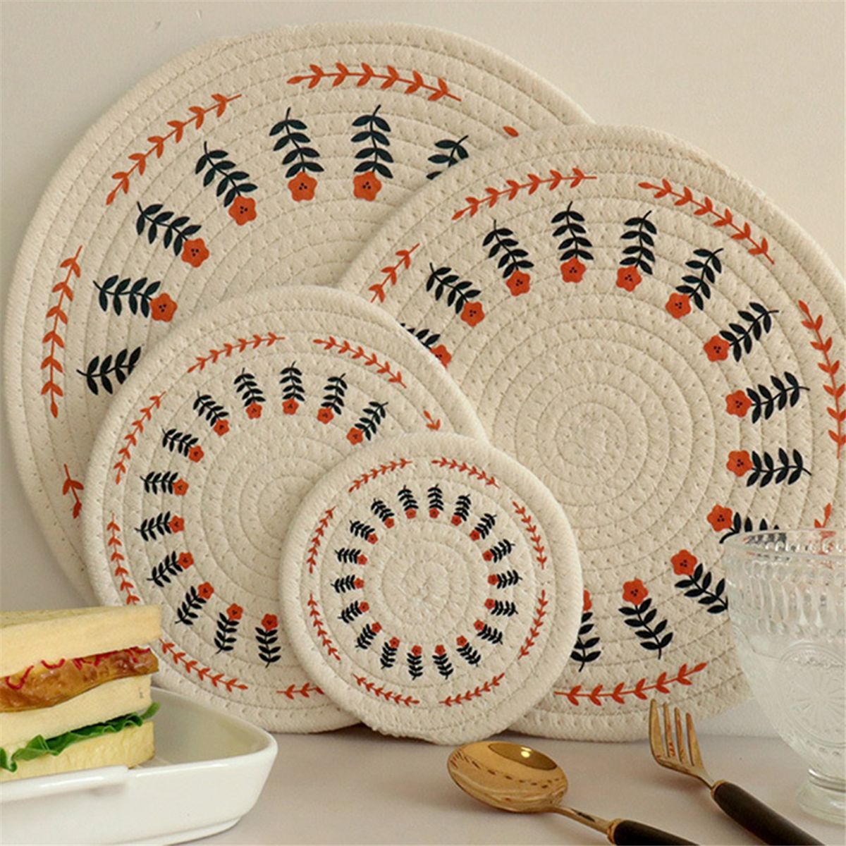 4 PiCes Paissir Rond Coton Tiss Coussin Isolant Tapis de ...