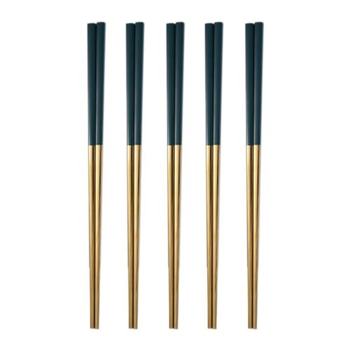5 Paires de Baguettes, Ensemble Couverts en Acier Inoxydable, Baguettes MéTal, pour Vaisselle à Sushi-Vert Foncé
