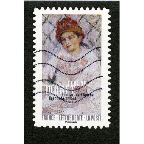 Timbre Oblitéré Claude Monet,Portrait De Blanche Hoschedé Enfant,France,Lettre Verte,La Poste