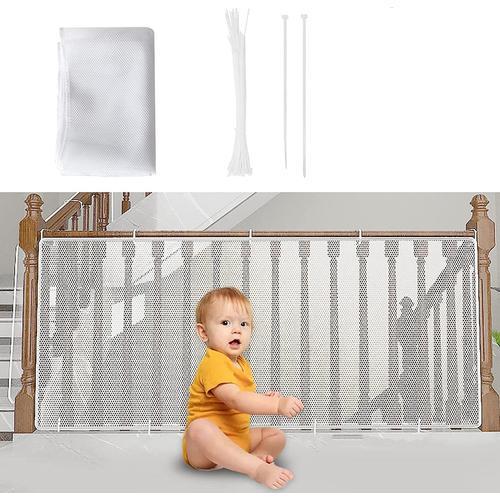 3 Mètre Filet De Protection Balcon Pour Bébé Et Enfant, Filet De Sécurité Pour Balcon Et Escalier, Épaissir Le Solide Et Robuste, 300*78cm(Blanc)