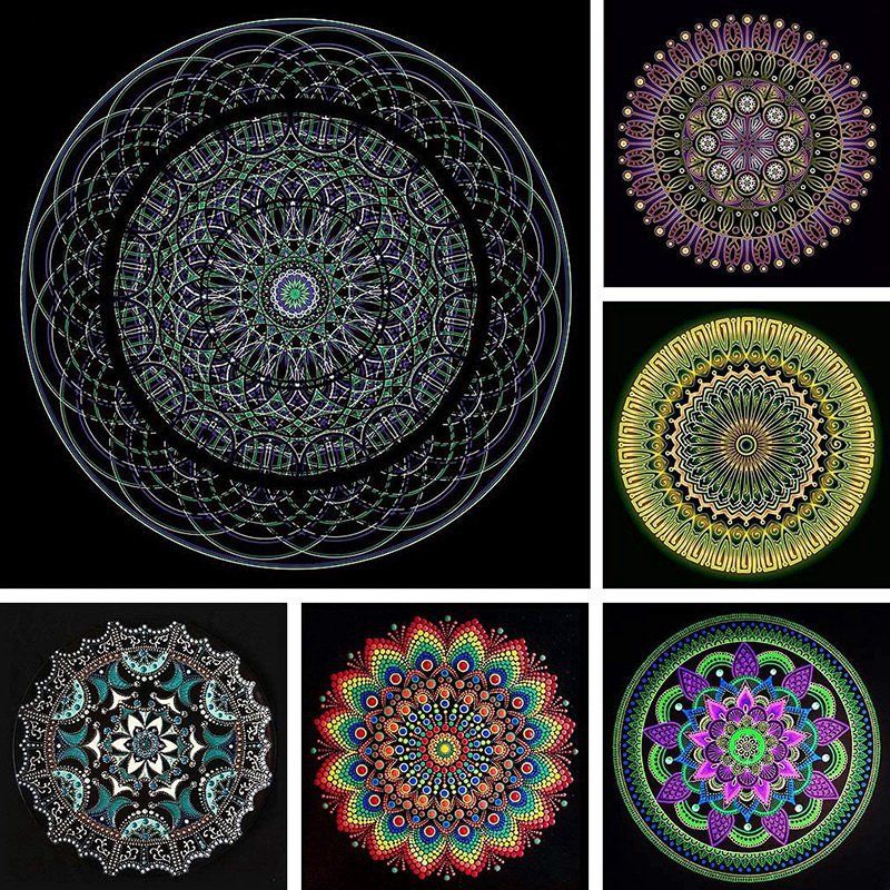 8 Pices 15 Cm Noir Mandala Papier Kraft Carton Rond Pour Pe... - 3