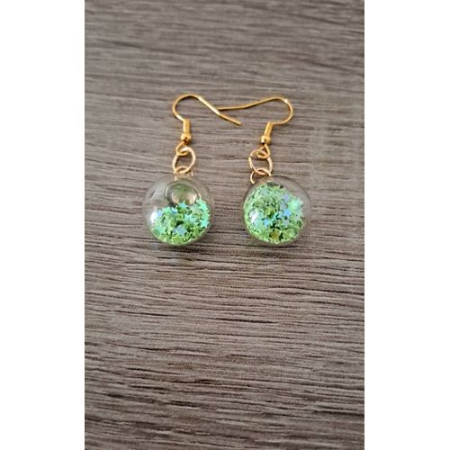 Boucle D Oreilles Boule En Verre Paillettes Vert Clair