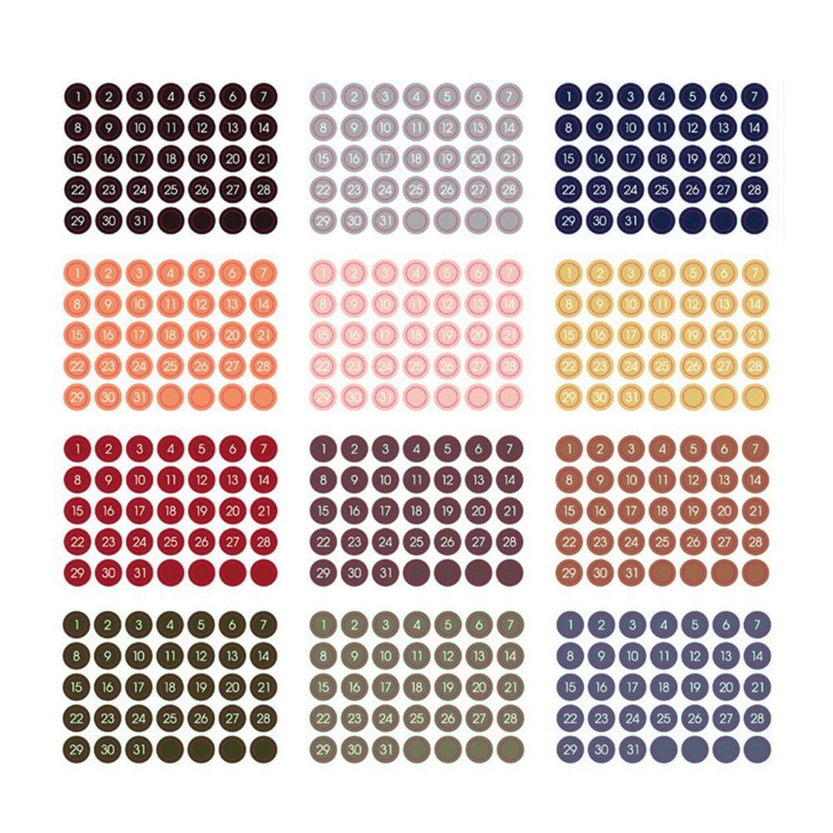 12 Pices Color Rond Numro Date Autocollant Journal Cahier...
