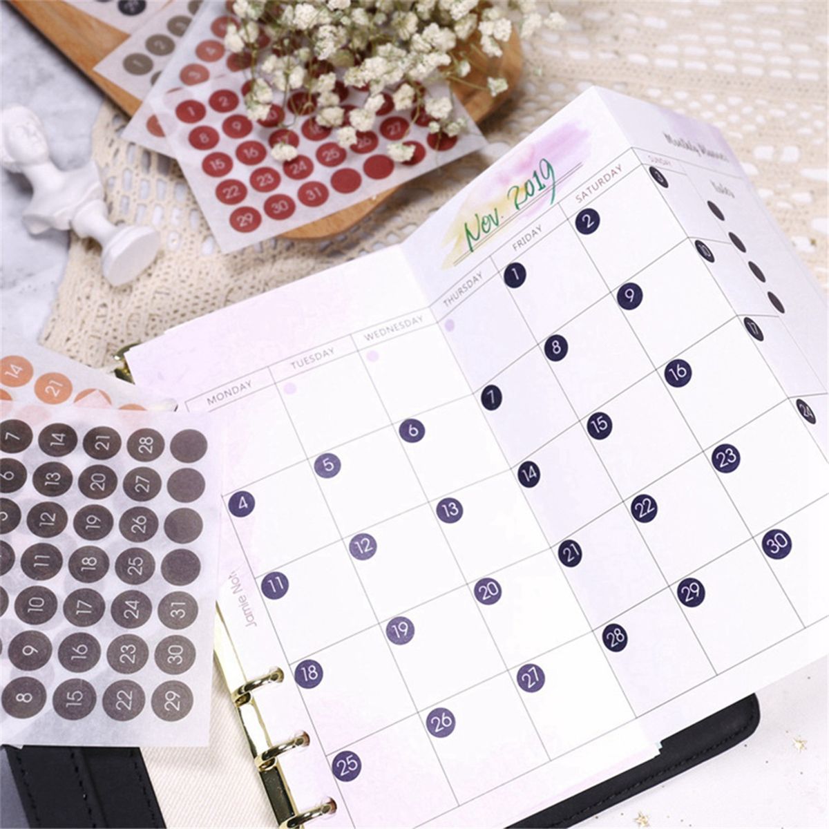 12 Pices Color Rond Numro Date Autocollant Journal Cahier... - 4