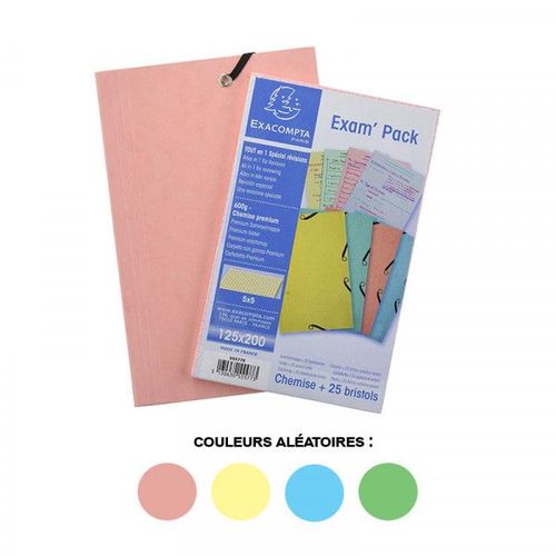25 Fiches Bristol Et Chemise De Rangement - 125x200mm - Petits Carreaux - Couleur Pastel - Exacompta