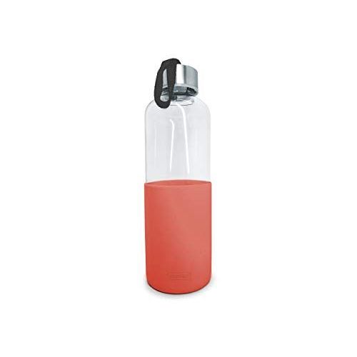 Nerthus - Fih 405 - Bouteille en Verre - Silicone Antidérapant - Corail - 0,6 l - Verre - Bouteille Réutilisable - sans Bpa