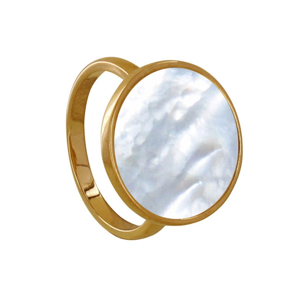 Les Poulettes Bijoux Bague Plaqu Or Rond de Nacre Ivoire Lisse