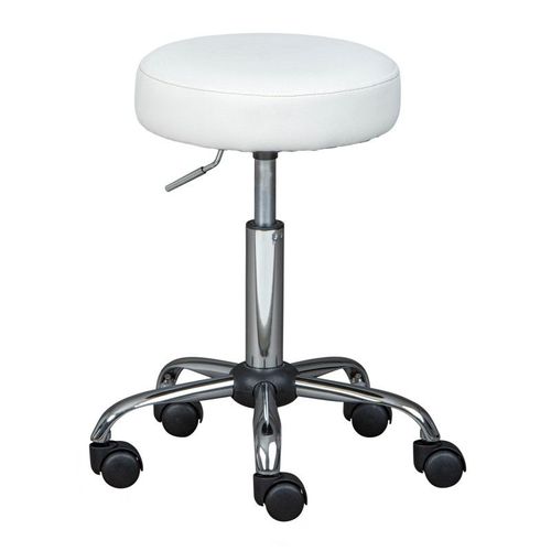 Tabouret À Roulettes 33x33x50/66 Cm En Pu Blanc Et Métal
