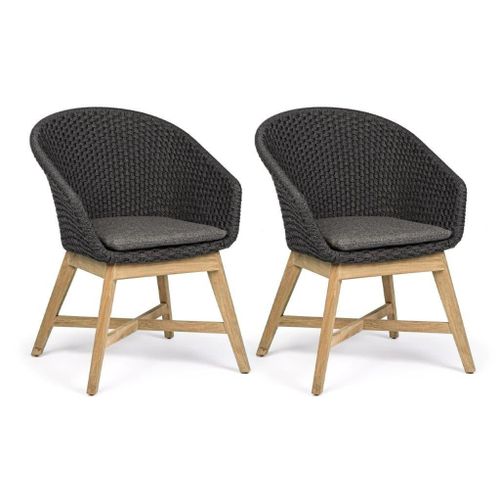 Fauteuil Coachella 2 Pied Teck Tressage Cordes Anthracite