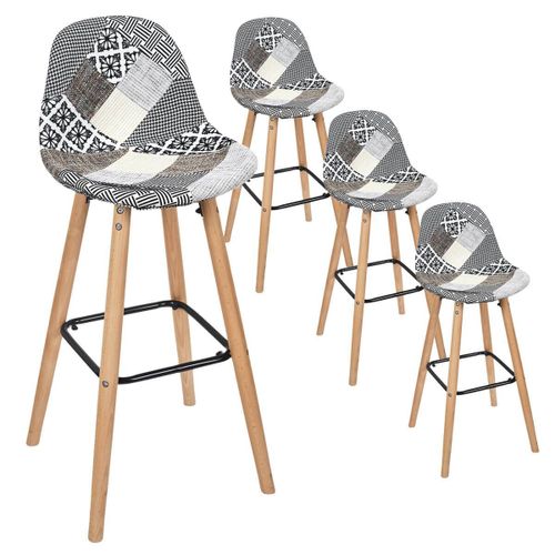 Giada - Lot De 4 Tabourets De Bar Patchwork Motifs Grisés