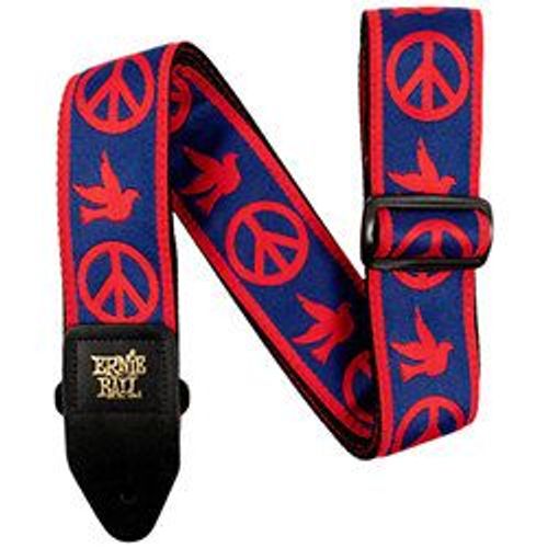 Ernie Ball 4698 - Sangle Jacquard Peace Love Dove Rouge Et Bleu