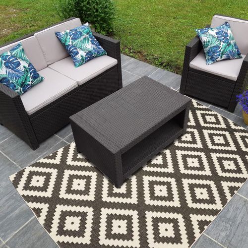 Tapis Extérieur, Kilim Reversible 140x200 Lyn2 Ay Reversible Noir Et Crème