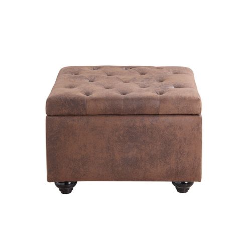 Pouf Avec Coffre En Microfibre Vieillie Lomai - Marron