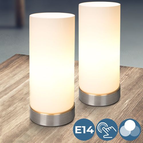 Jago® Lampe De Table Tactile - Lot De 2, En Forme De Cylindre, Ampoule E14, Max. 40 W Ou Led Dimmable, Hauteur 25 Cm, 3 Niveaux D?Intensité - Lampe De Chevet, À Poser