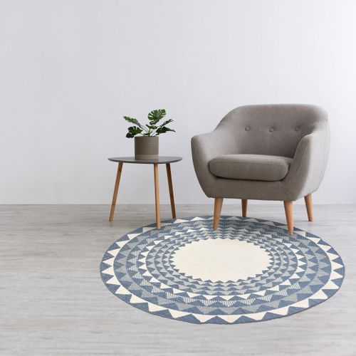 Tapis Rond D'extérieur, Kilim Reversible Ø240cm Lyn2 C Rond Reversible Bleu Et Blanc