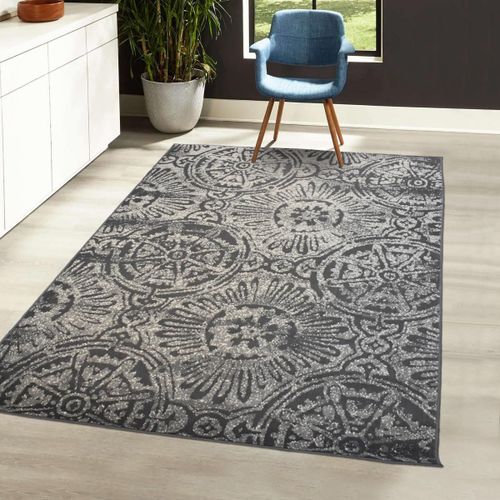 Tapis Chambre 120x170 Tissé Gris Et Beige Rectangle Motif Rétro-Vintage