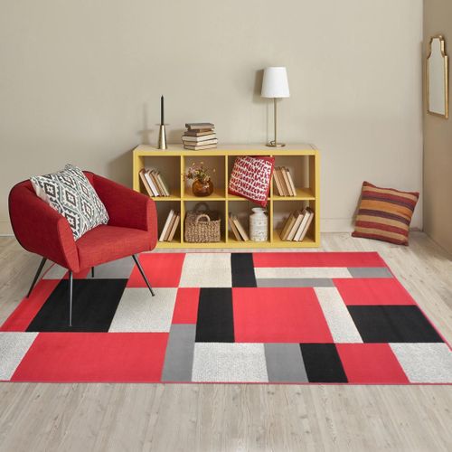 Tapis Salon 160x225 Tissé Rouge Et Noir Rectangle Motif Géométrique Lyn1 Darbu