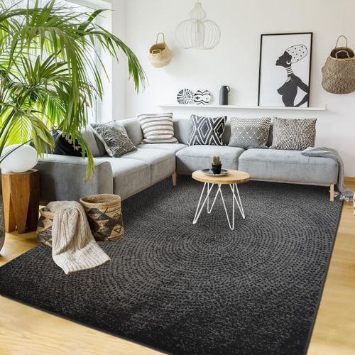 Tapis Chambre 120x170 Tissé Noir Et Gris Rectangle Lyn1 Empreinte